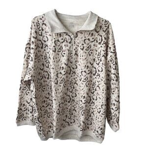 aerie Beige & Brown Leopard Half-Zip Sweatshirt